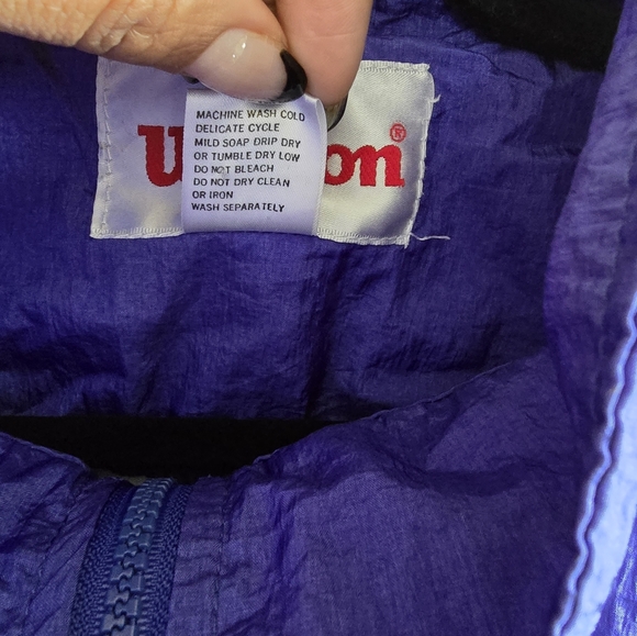 Vintage 90s Wilson Retro Blue Funky Print Windbreaker Full Zip Jacket Large - Picture 8 of 15